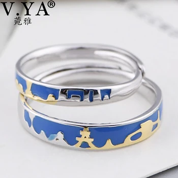 

V.YA S925 Sterling Silver Rings Fashion Simple Couple Rings Charming Enameling Open Ring Female Lovers Jewelry