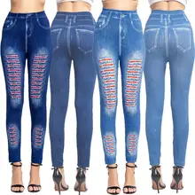 Sfit женские леггинсы для спортзала, леггинсы в полоску с принтом, имитация джинсовой ткани, тонкие эластичные бесшовные леггинсы для фитнеса, модные штаны для йоги