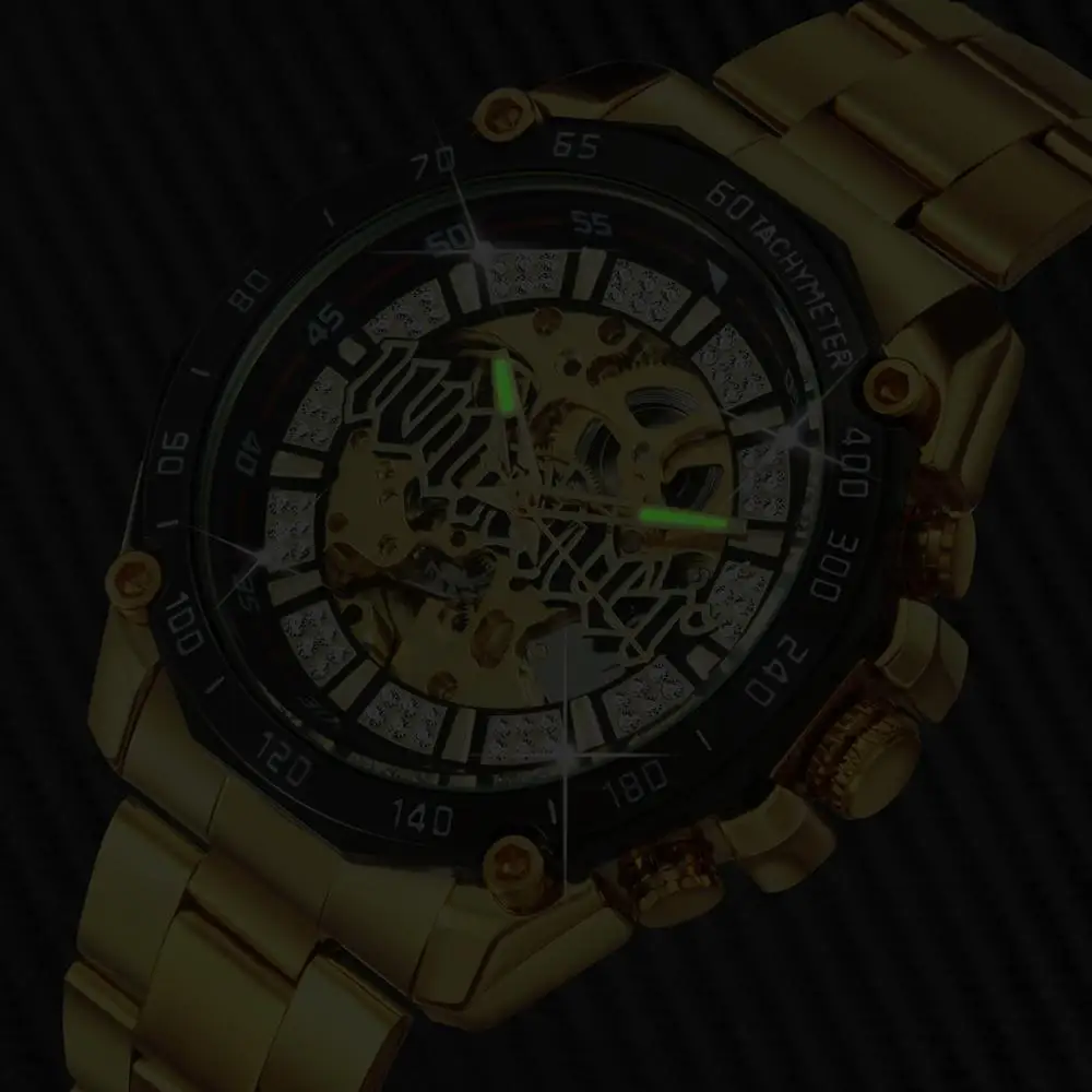 Часы наручные WINNER Мужские механические брендовые роскошные золотистые