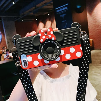 

Tide brand cartoon camera for iPhone7 8 xs max xr phone case with lanyard 6s 8plus hanging neck backpack silicone soft shell