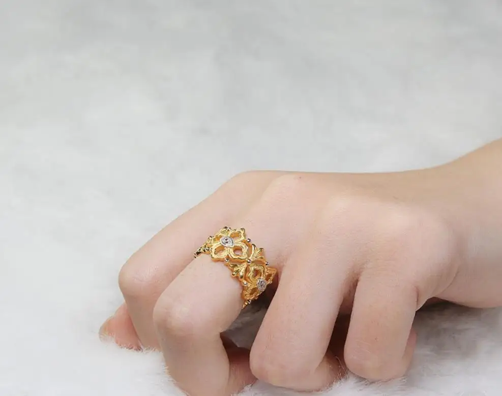 

925 Sterling Silver Jewelry gorgeous hollow crystal flower Ring fashion gold Geometric Cut Rings romantic Wedding Silver Rings
