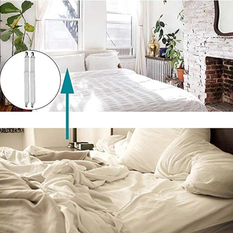 

16Pcs Sheet Fasteners Adjustable Bed Sheet Holders Fasteners Suspenders Straps Grippers Clips White (16Pcs)
