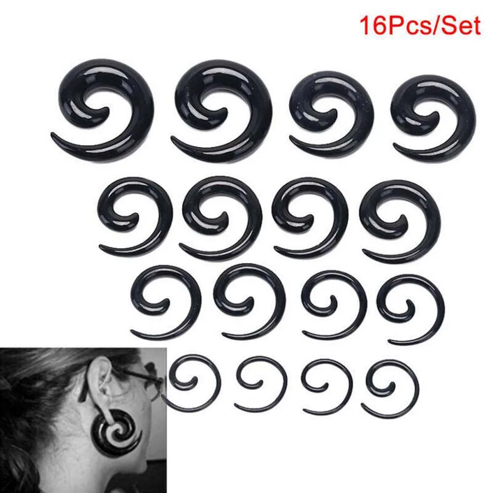 

16Pcs/Set Acrylic Spiral Ear Plug Stretching Tapers Acrylic Ear Tapers Fake Ear Expander Tunnel Set Kit