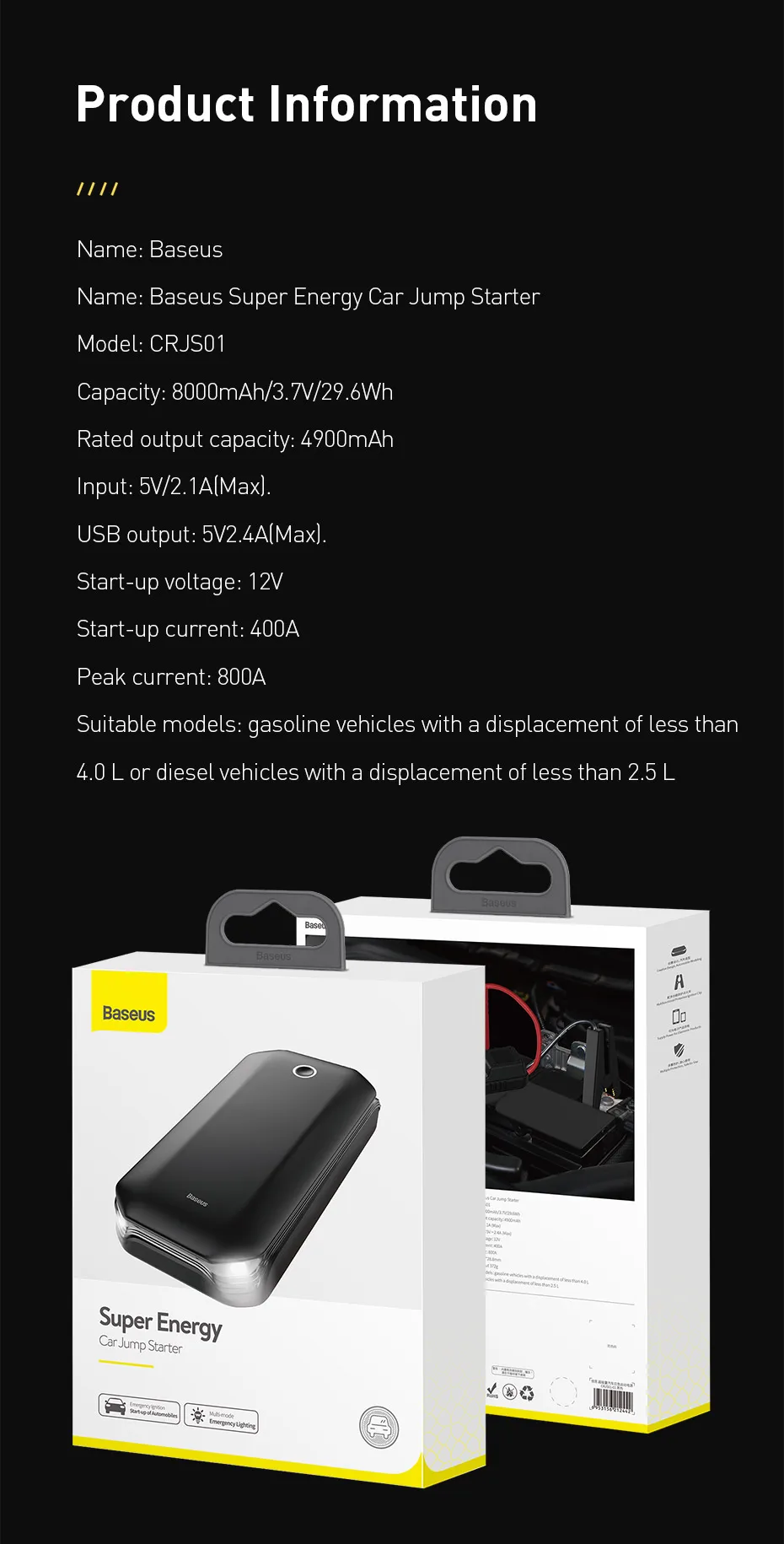 magnetic wireless power bank Baseus Power Bank Car Jump Starter Battery 12V 800A Portable Vehicle Emergency Battery Booster for 4.0L Car Power Starter power bank 50000mah