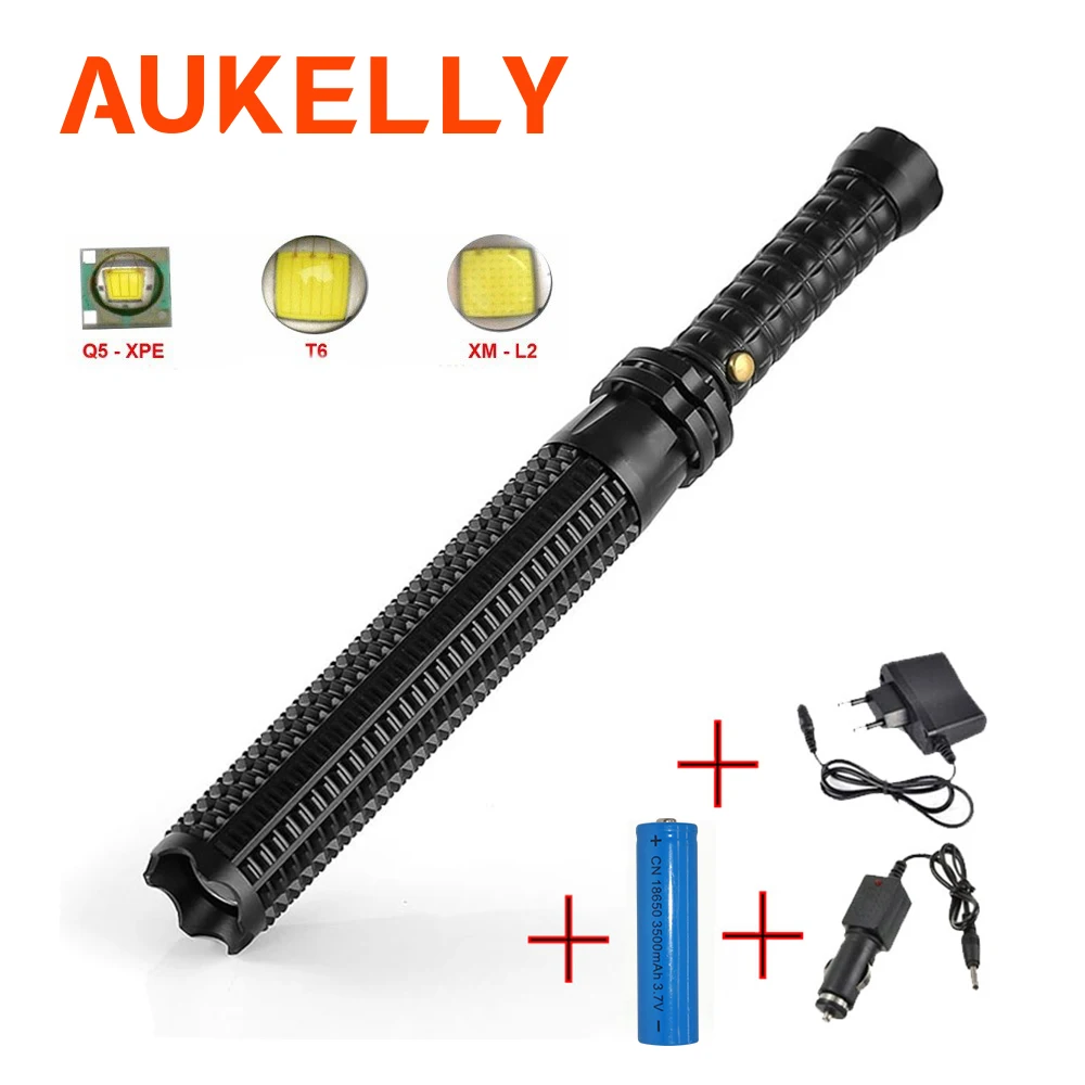 

Powerful Zoomable XML L2 Led Flashlight Telescopic Self Defense Stick Tactical Baton Rechargeable Flash Light Torch Sets 18650