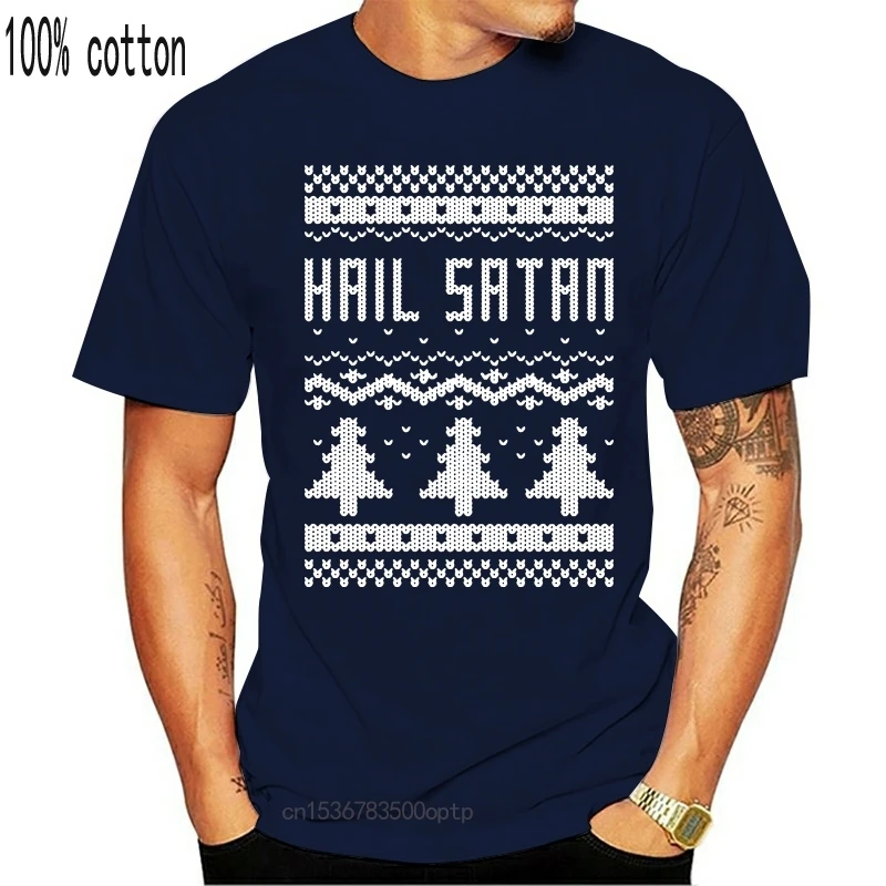Футболка Дизайн мужские короткие с надписью Hail Satan уродливые Рождественский
