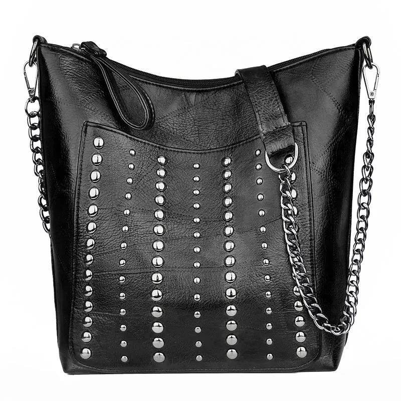 Gykaeo зимние роскошные сумки женские сумки дизайнерские черные цепи ведро сумка женская Повседневная панк стиль заклепки сумки-мессенджеры - Цвет: Black 4 Large
