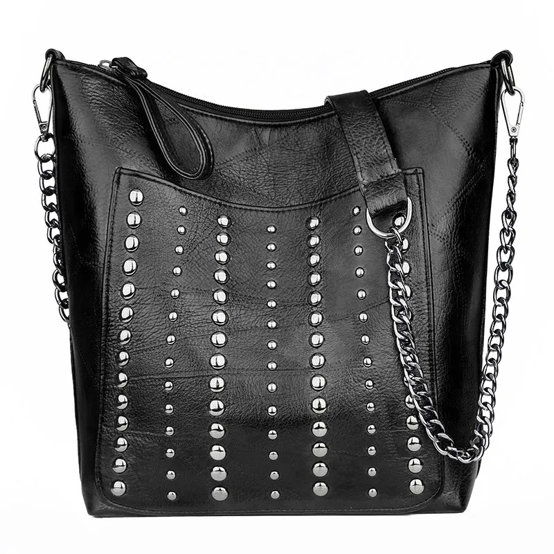 Black 4 Large Gykaeo зимние роскошные сумки женские сумки дизайнерские черные цепи ведро сумка женская Повседневная панк стиль заклепки сумки-мессенджеры - Цвет: Black 4 Large