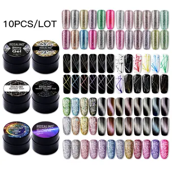 

(Choose 10)ROSALIND 5ML Gel Nail Polish Set Glitter Color Soak off UV Nail Art Manicure Primer Nails Gel Polish Varnish Kit