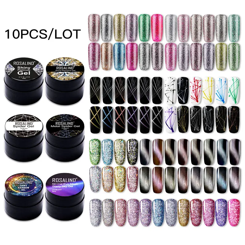 

(Choose 10)ROSALIND 5ML Gel Nail Polish Set Glitter Color Soak off UV Nail Art Manicure Primer Nails Gel Polish Varnish Kit