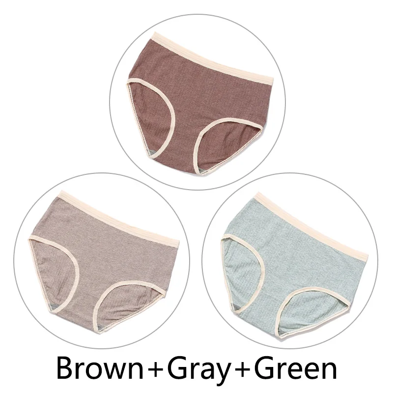 Brown Gray Green 3Pcs/Lot Seamless Cotton Panties Women Underwear Soft High Waist Sexy Briefs Big Size 2XL-4XL Graphene Antibacterial Lingerie - Цвет: Brown Gray Green