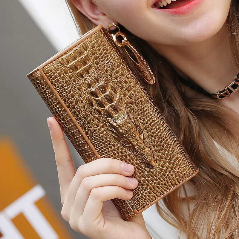 

Genuine Leather Women's Long Wallet Crocodile Retro Long Wallet Large-capacity Ladies Wallet