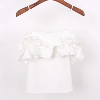 Новая мода, тонкий женский жилет с открытой спиной и оборками, женская футболка без рукавов с вырезом лодочкой, летняя одежда, укороченный топ, низ, WZ914 - Цвет: Белый