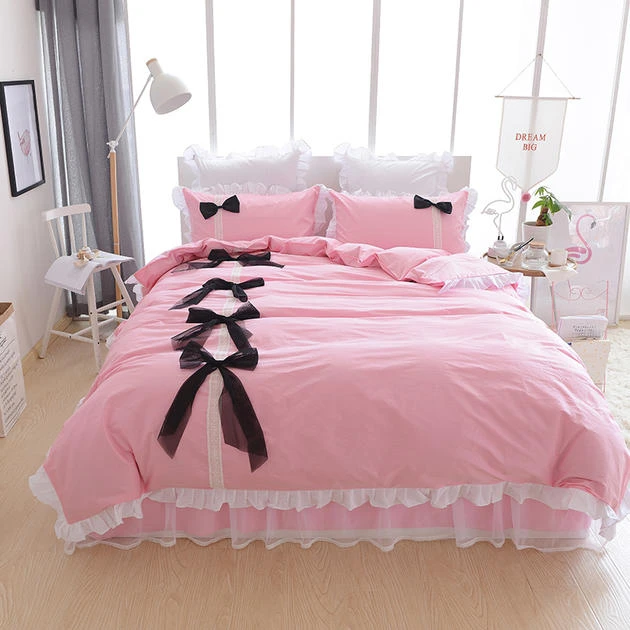 Lace Ruffled Girlish Cotton Duvet Cover Set, Princess Duvet Cover