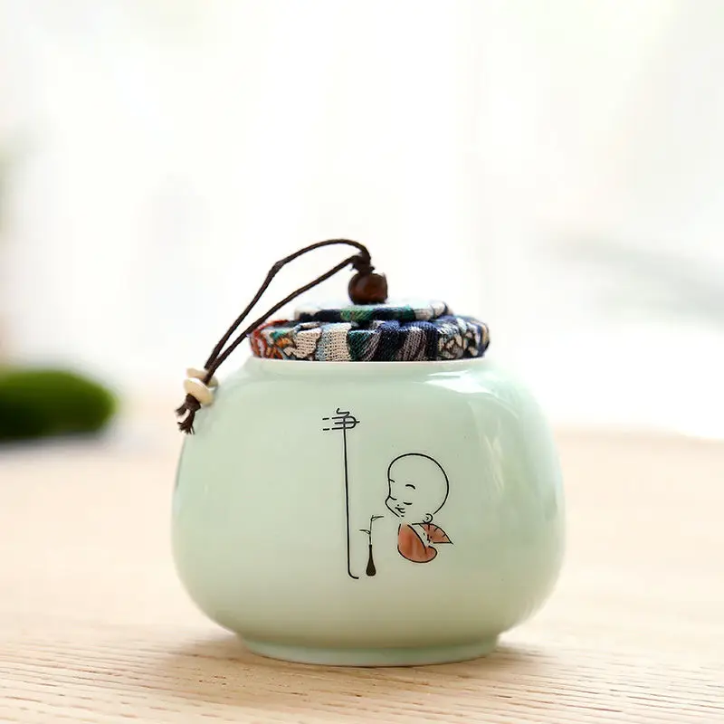 qingci jing Small Kitchen Tea Storge Jar Traditional Chinese Tea Box Porcelain Pu'er Tea Cans Ceramic Sealed Spieces Canister Office Teaware - Цвет: qingci jing