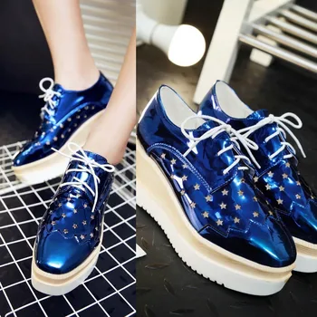 

CHIMIZHAI Woman Pumps Wedges Heels Eyelet Shoes Platform Sneakers Women Spring Shoes Star Cutout Autumn Pumps 6CM MY187