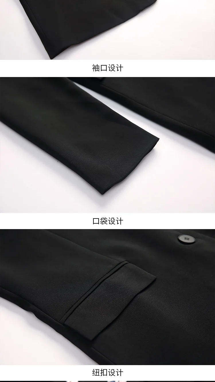 New Floral Embroidery Office Work Clothes Suit 2 Pcs/Suit Full Sleeves Black Color Coat+Pants Cloth SET For Business