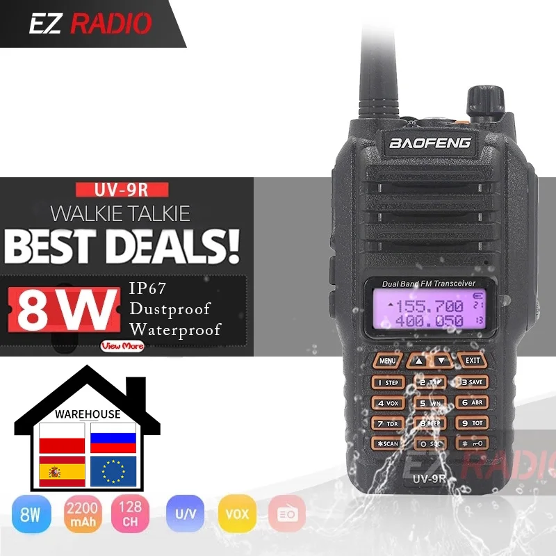 2020 Baofeng UV 9R водонепроницаемый двухдиапазонный 136 174/400 520MHz Ham Радио 8W рация 10 км для
