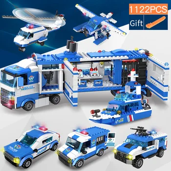 

Technic Helicopter Blocks House Construction SWAT City Police Station Car Truck 8 in 1 Creative Bricks Toys For Children Boys