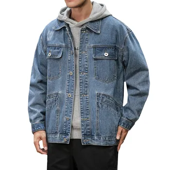 

Autumn New Denim Jacket Men Fashion Washed Solid Color Casual Multi-pocket Denim Jacket Man Streetwear Hip-hop Bomber Jacket
