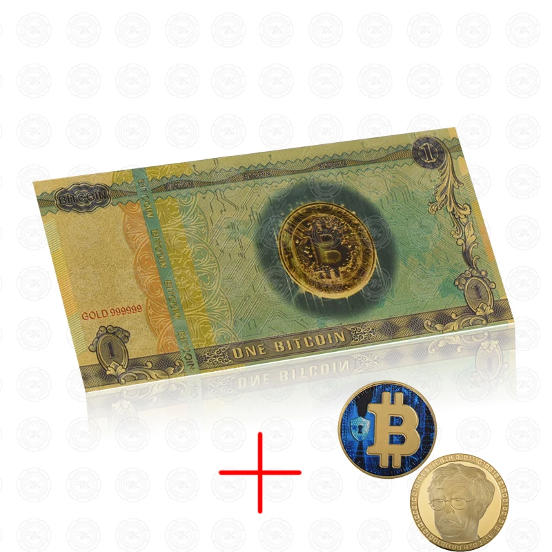 Один Биткоин золотые банкноты с битной монетой поддельные бумажные деньги BTC Подарочный товар для коллекционера банкнот дропшиппинг - Цвет: with bit coin1