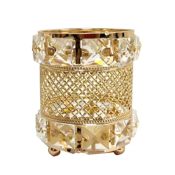 

European creative gold crystal pen holder Eyebrow pencil Cosmetic brush Comb desk storage Decorative office accessories