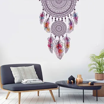 

Retro Style Catch Monternet Dream Catcher Colorful Feather Wall Stickers Art Design for Living Room Bedroom Kids Room Wall Decal