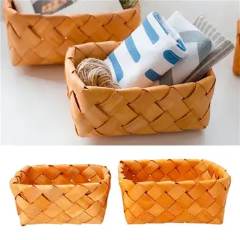 

Creative Hand Knit Rectangular Fruit Basket Bread Basket Wood Basket Picnic Storage Basket Basket 22.4x17x10.5cm