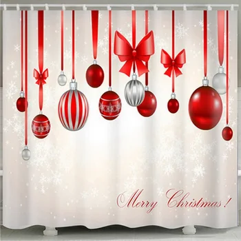 

Home Bath Shower Curtain Set Christmas Decorative Printed Bath Covers With 12 C-Shape Hanging Hooks