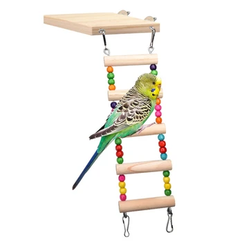 

Wooden Parrot Hamster Climbing Ladder Swing Play Toys Set Birds Hanging Bridge Exercise Perch Stand Platform Cage Accessories
