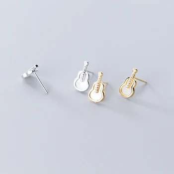 

MIQIAO Gold-color Guitar Stud Earrings 925 Sterling Silver Hypoallergenic Women's Jewelry Petite Diamond Zircon Fashion Simple