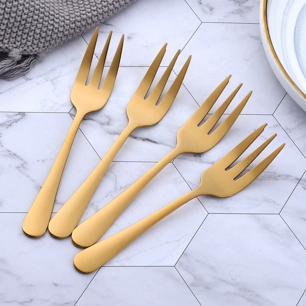 4pcs /lot Stainless Steel Small Fruit Fork Set Gold Food Salad Three