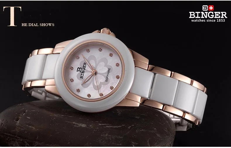 Мода натуральной 2015 Запуск мисс Бингер девушку часы женские керамические часы женские брендовые Роскошные цвета розового золота браслет