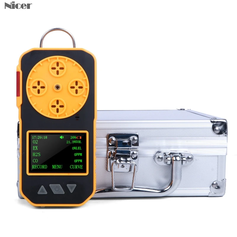 

4 In 1 Gas Analyzer H2S CO O2 Combustible Gas Leakage Detector With Alarm Light Data Record Function Portable Gas Detector