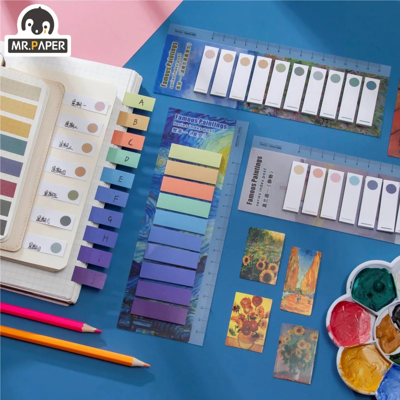 Mr.Paper 150 Pcs/set 8 Designs Famous Painting Index Sticker Series Memo Pads Self-Adhesive Creative Hand Account DIY Stickers