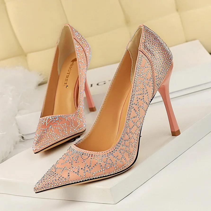 

2020 Autumn Luxury Women Sparkly Crystal White Green High Heels Pumps Spring Designer Drag Queen Bridal Wedding Shoes Plus Size