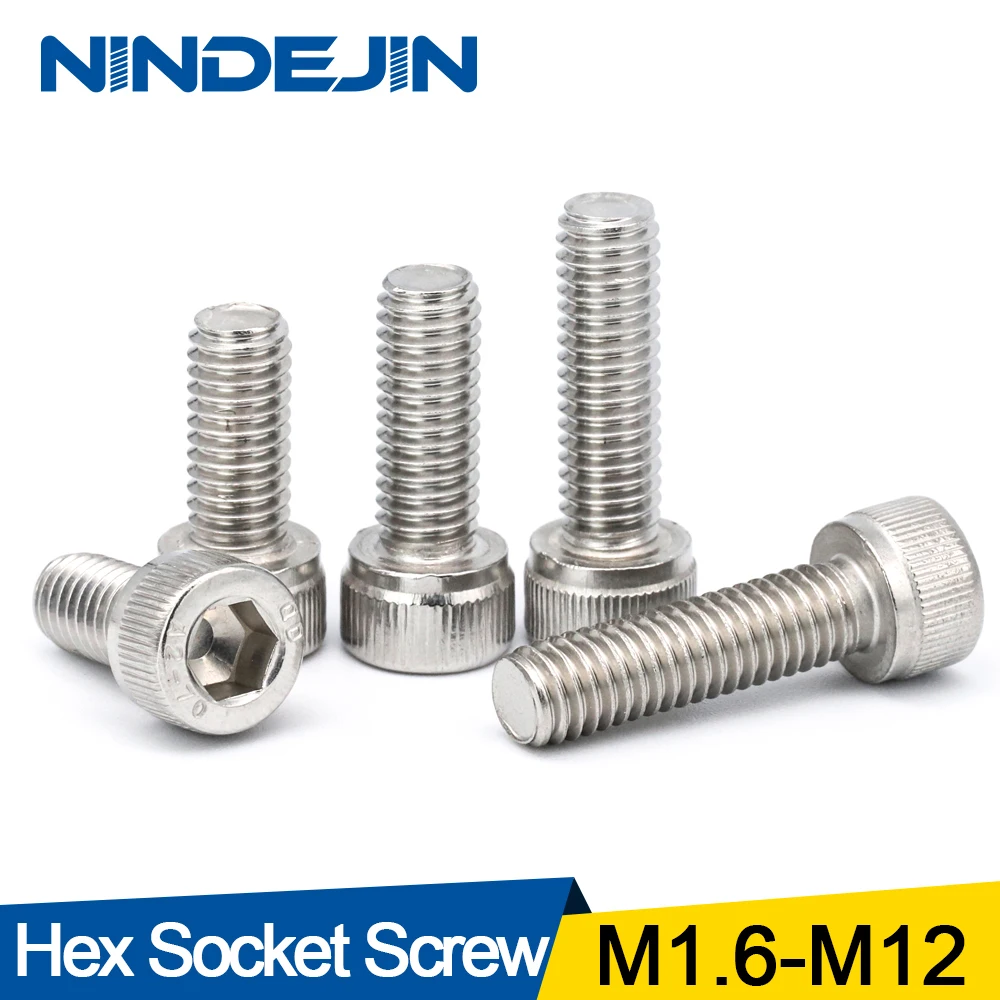 NINDEJIN hexagonal tornillo de cabeza M1.6 M2 M2.5 M3 M4 M5 M6 M8 M10 de acero inoxidable tornillo Allen DIN912 Tornillo hexagonal con llave