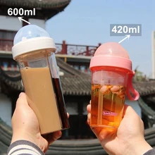 Чашка для воды, соломенная чашка, двойная чашка для напитков, силиконовая ручка, PC+ PP, прочная, прочная, высокая емкость, для отдыха на открытом воздухе, противоскользящая паза