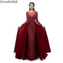 Erosebridal элегантное вечернее платье длинное бордовое с бисером длинное вечернее платье с маленьким шлейфом с длинным рукавом на молнии сзади