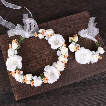 

White Beige Flower Wreath Hairband Girl's Hair Accessories Party Hairband Floral Bridal Wreath Tiara Party Garland Accessories