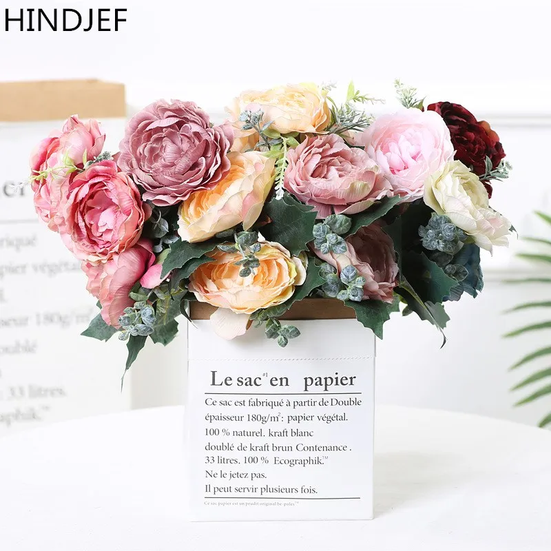 Европейский декоративный пион 5 цветов из искусственного шелка большой букет для