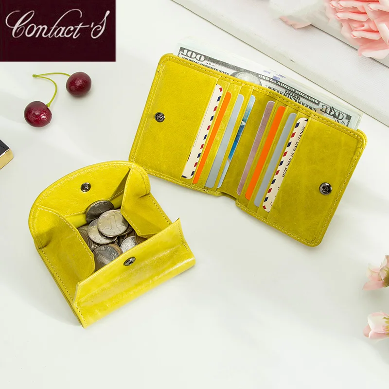 Small Wallet Card-Holder Coin-Purse Short Contacts Rfid Female Genuine-Leather Fashion