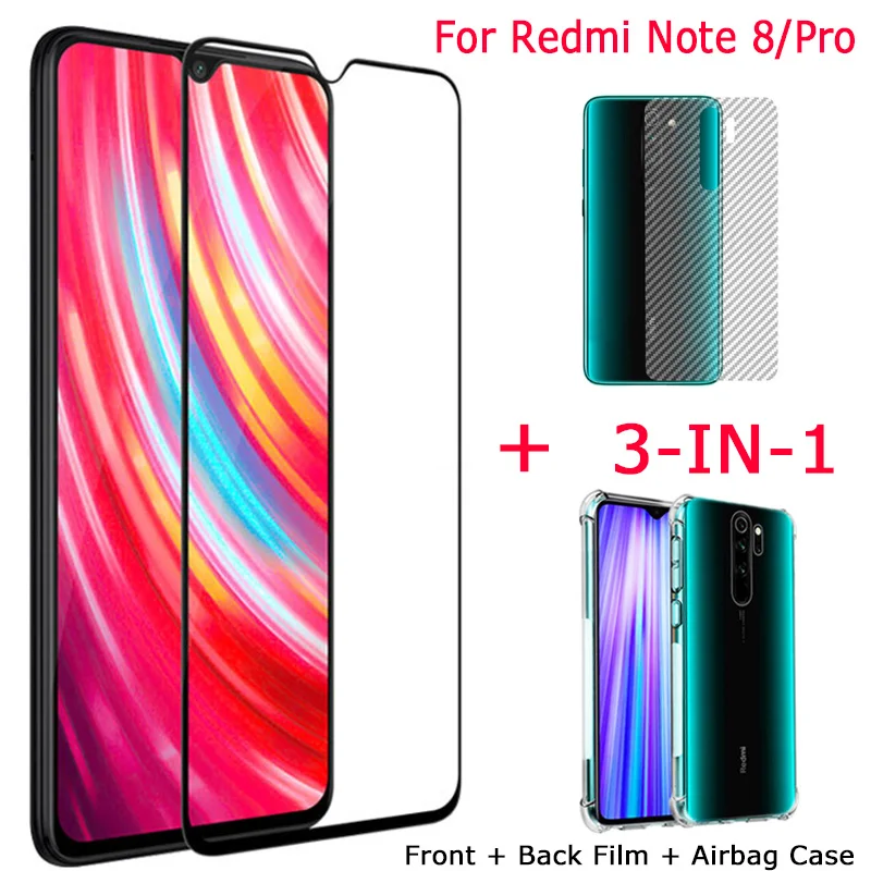 3-в-1 защитное стекло+ чехол Xiaomi Redmi-Note-8-Pro стекло Note 8 Pro Redmi-Note8 на нот про редми ноут