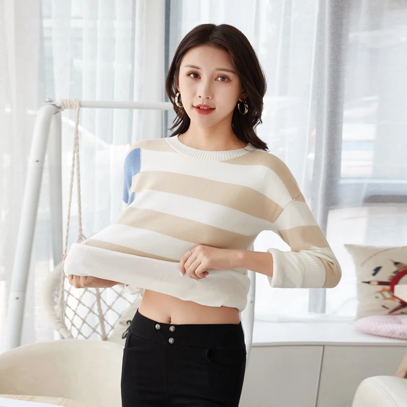 Autumn Winter Plus Velvet Thick Sweater Women, Loose Casual Bottoming Sweater, Pink Striped Turtleneck Top Womens Winter Coats Autumn Winter Plus Velvet Thick Sweater Women, Loose Casual Bottoming Sweater, Pink Striped Turtleneck Top Womens Winter Coats