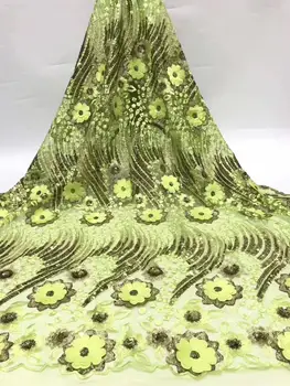 

African Lace Fabric 2019 High Quality Lace Fabric French Sequins Net Cord Tulle Fabrics Nigerian Laces For Wedding Dress green