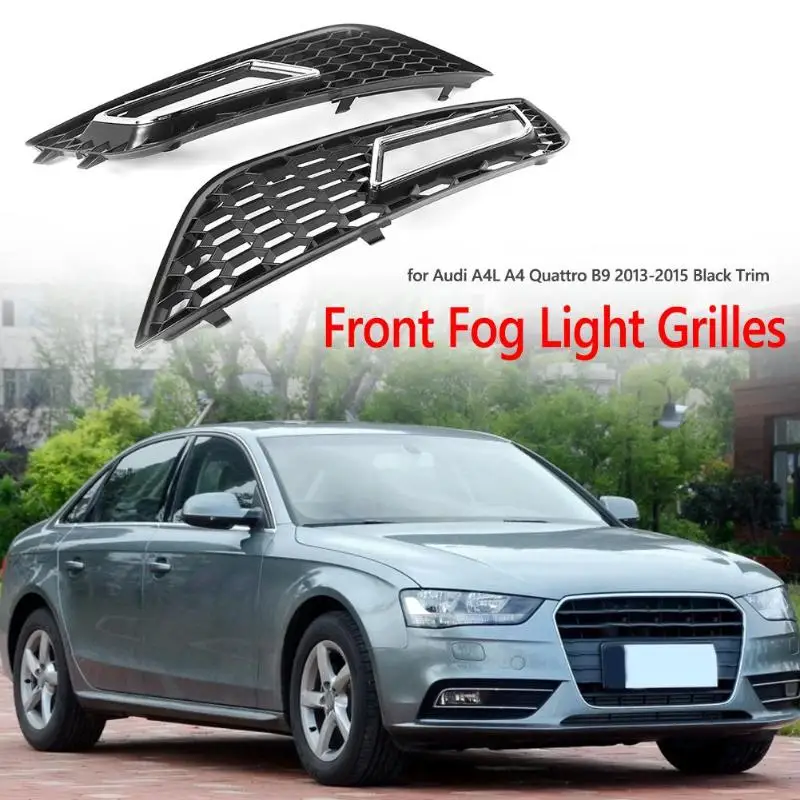 1 Pair Front Fog Light Cover Grille Grills for Audi A4L B9 13-15 Black Trim