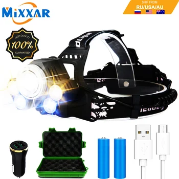 

EZK20 Dropshipping LED Headlamp 5 Modes USB Rechargeable Waterproof Flashlight 3 Light Sources for Camping