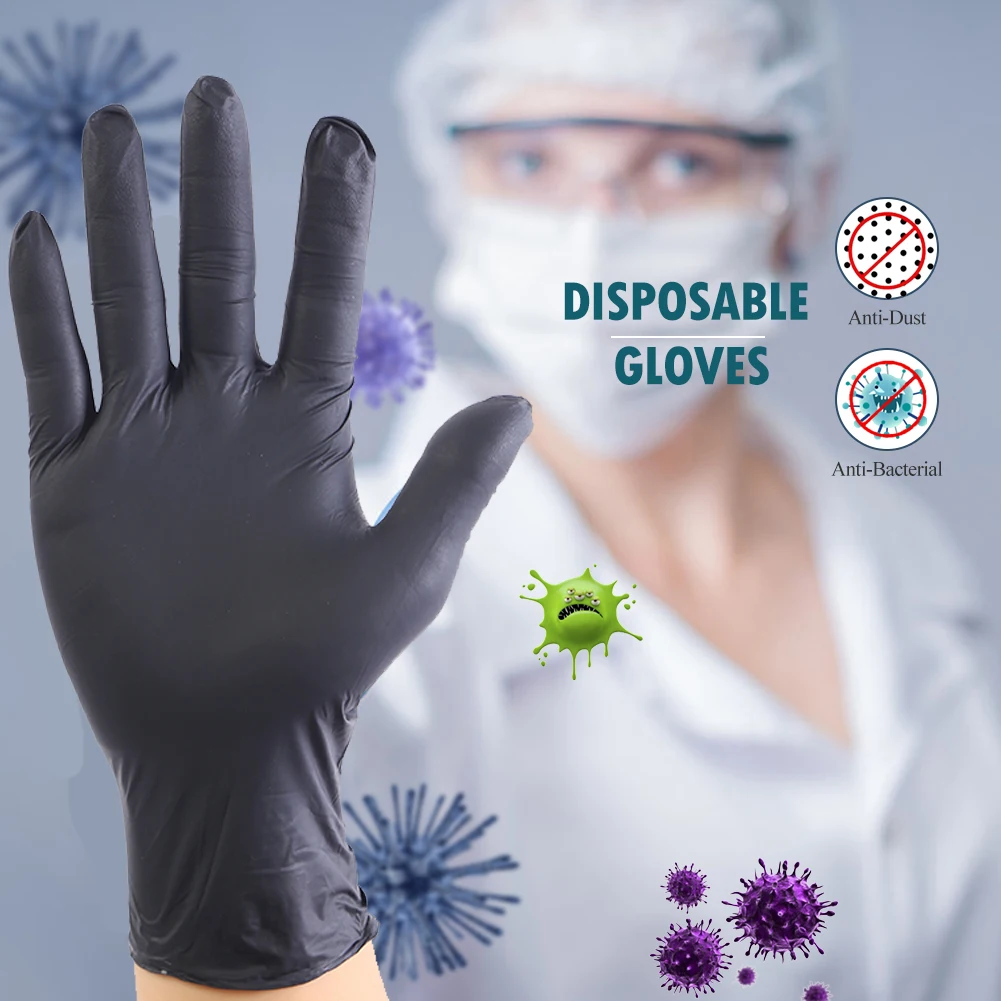 

100pcs Glove Disposable Nitrile Food Grade Resistance Chemical Laboratory Electronics Medical Testing Work Gloves Black/White