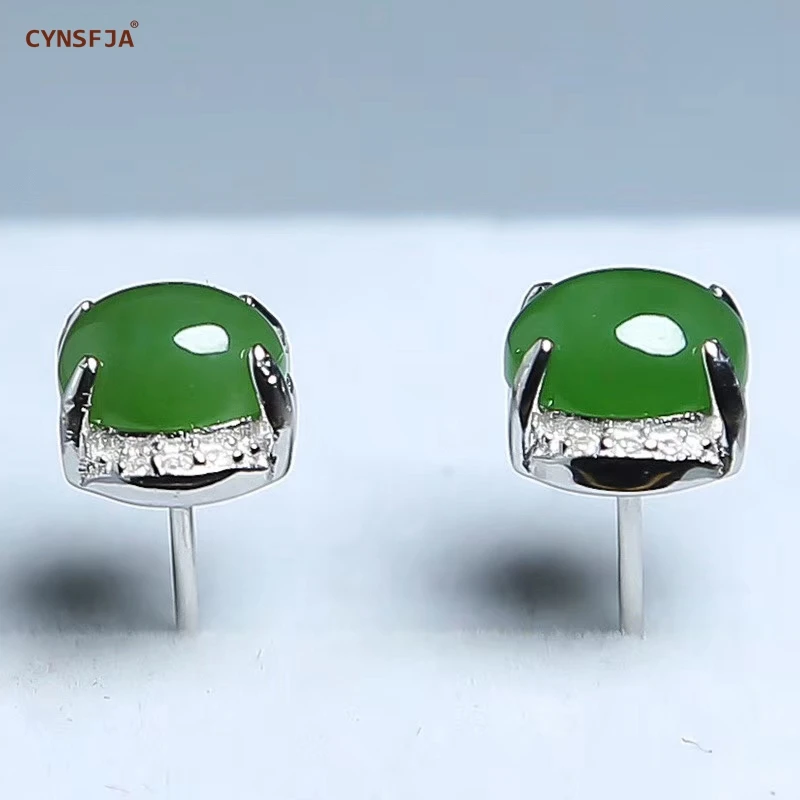 CYNSFJA Реал Certified(Hetian) нефрита Jade Jasper 925 пробы Серебряное кольцо ювелирные украшения Для женщин амулет зеленого нефрита серьги лучшие подарки