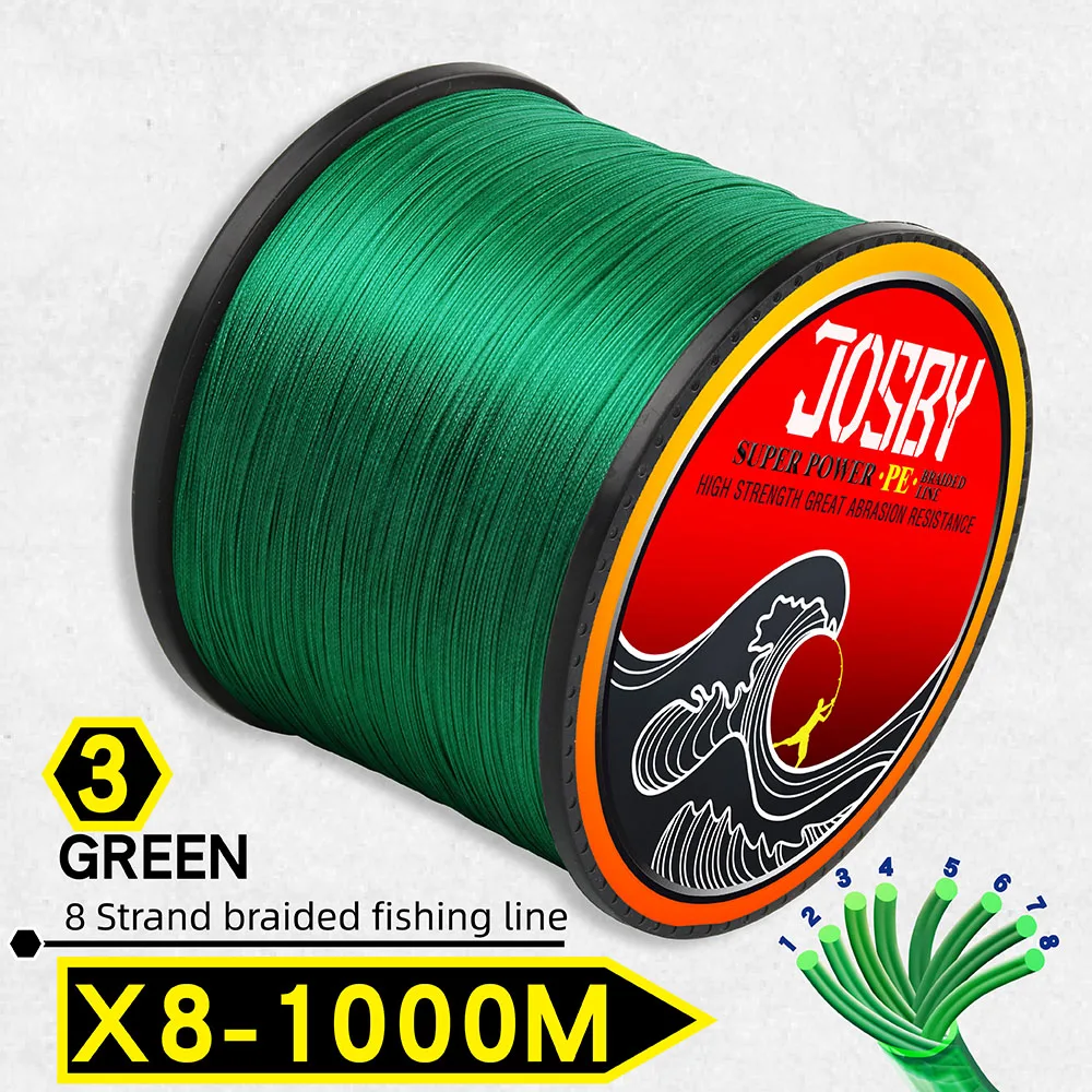 X8-Green1000m JOSBY плетеная леска 1000 м мультифиламентная PE 4 нити рыболовный шнур 10LB-85LB сильная Японская Технология оранжевый 9 цветов - Цвет: X8-Green1000m